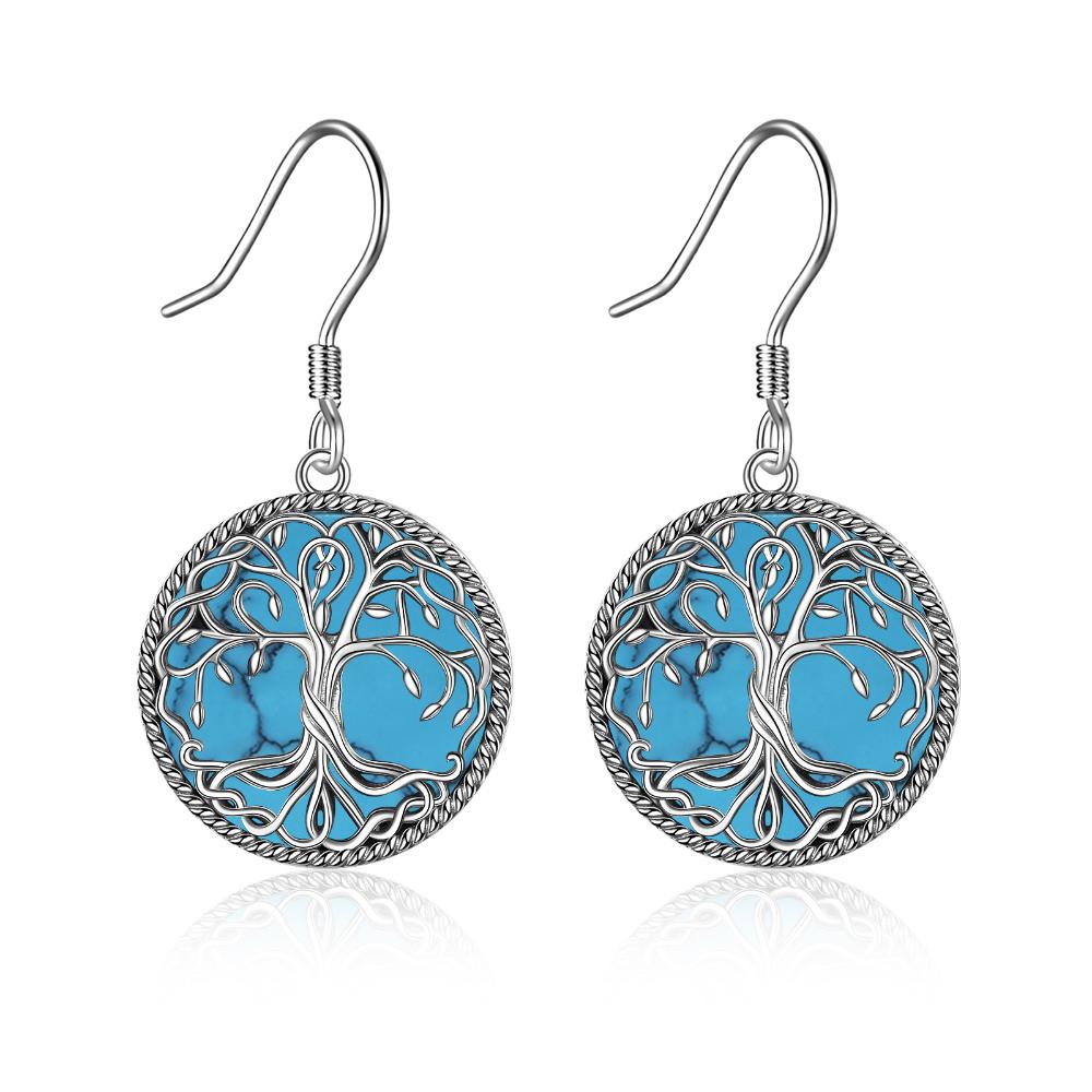 Sterling Silver Celtic Knot Tree of Life Abalone Shell Dangle Drop Earrings