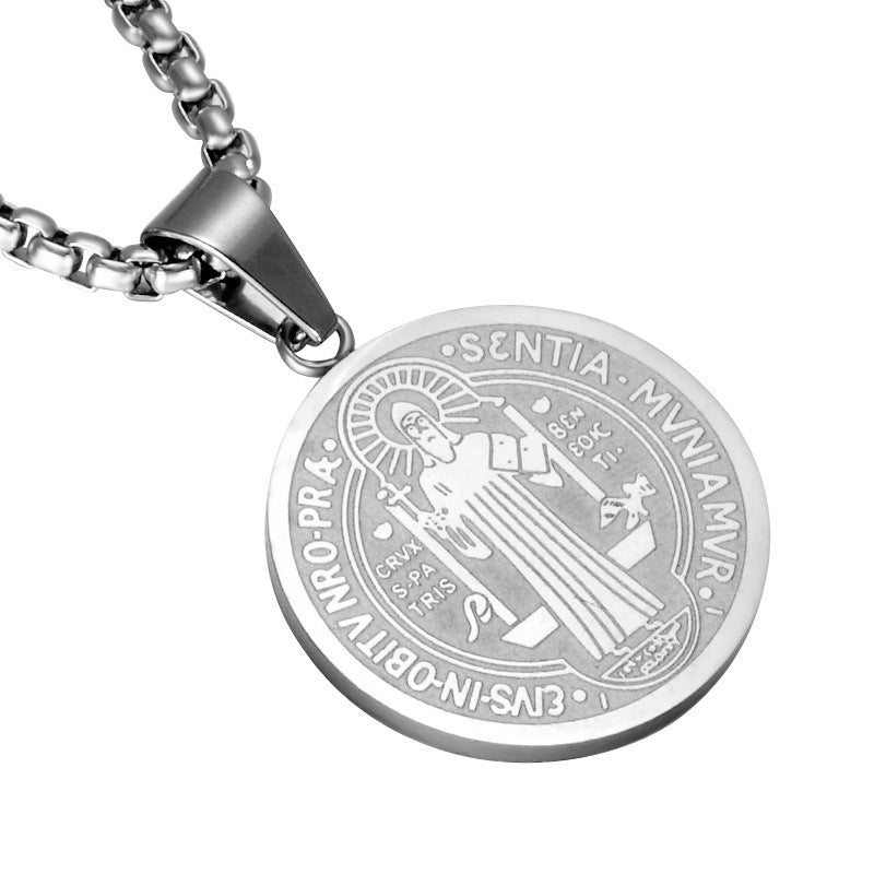 Stainless Steel Priest St Benedict Necklace Pendant