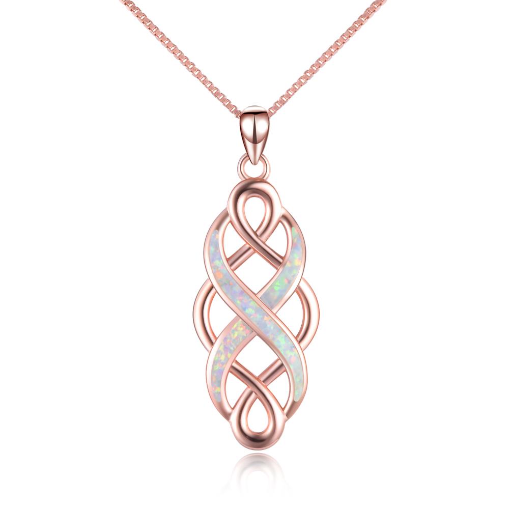 Sterling Silver Irish Celtic Knot Opal Pendant Necklace Infinity Love Necklace Gift for Her