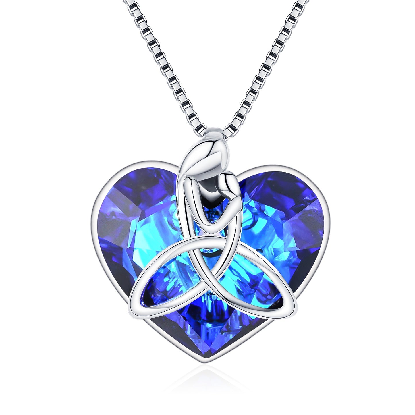 925 Sterling Silver Irish Celtic Knot Love Heart Pendant With Crystal Mother Child Family Necklace Jewelry