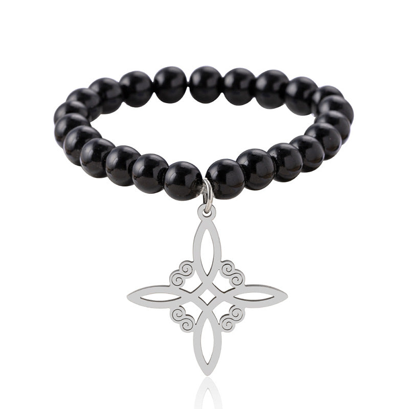Stainless Steel Witch Irish Knot Charm Beaded Bracelet Black Celtic Knot Elastic Bracelets