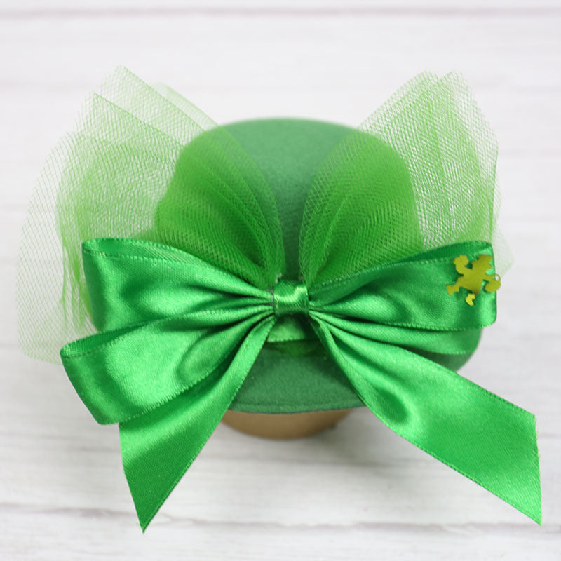Irish Festival Green Hairpin Shamrock Top Hat Decoration