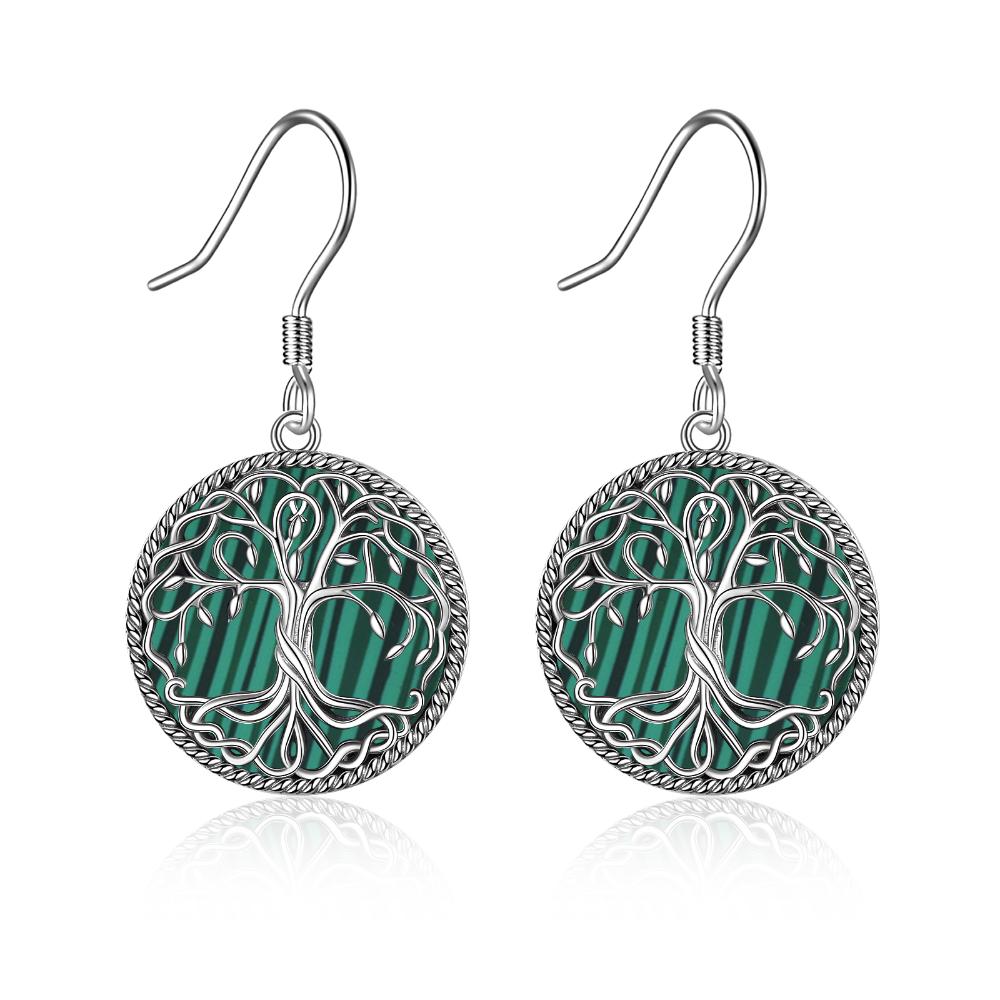 Sterling Silver Celtic Knot Tree of Life Abalone Shell Dangle Drop Earrings