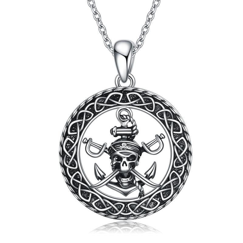 Anchor Necklace Sterling Silver Irish Celtics Caribbean Aztec Pirates Skull Pendant Necklace Jewelry