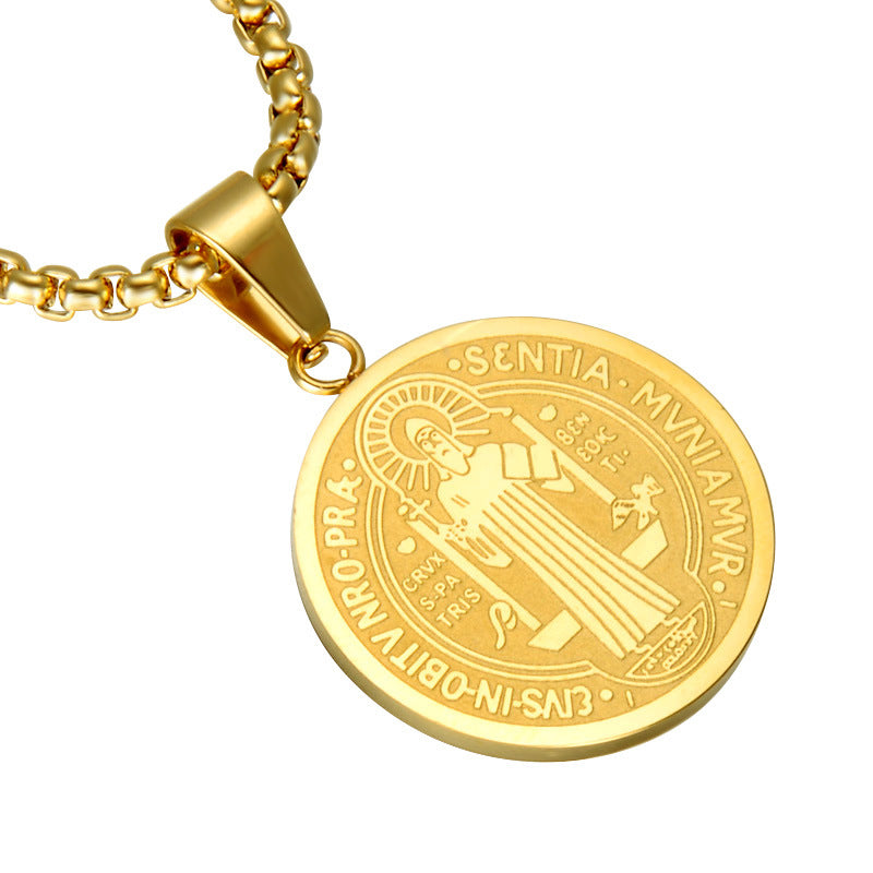 Stainless Steel Priest St Benedict Necklace Pendant