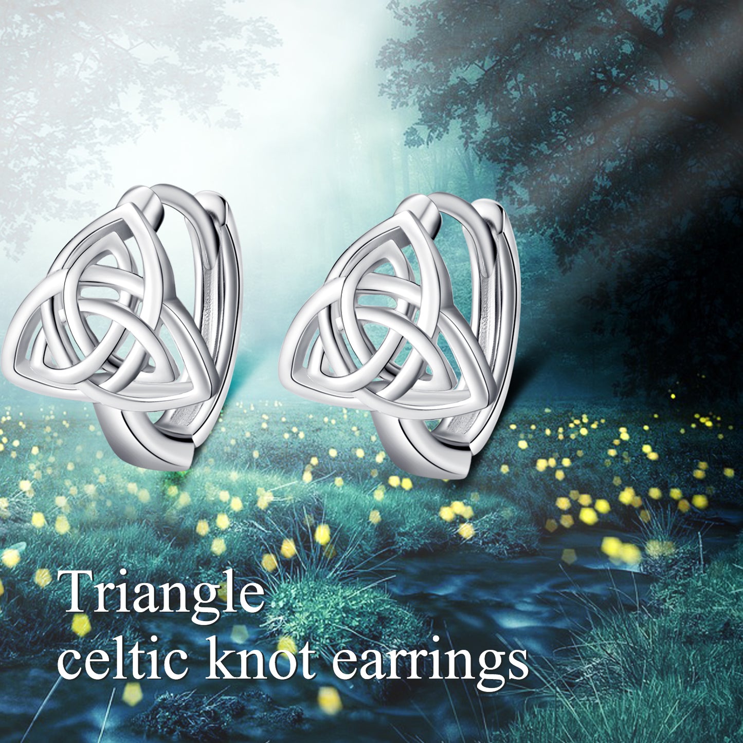 Sterling Silver Luck Irish Hugie Triangle Celtic Knot Hoop Earrings