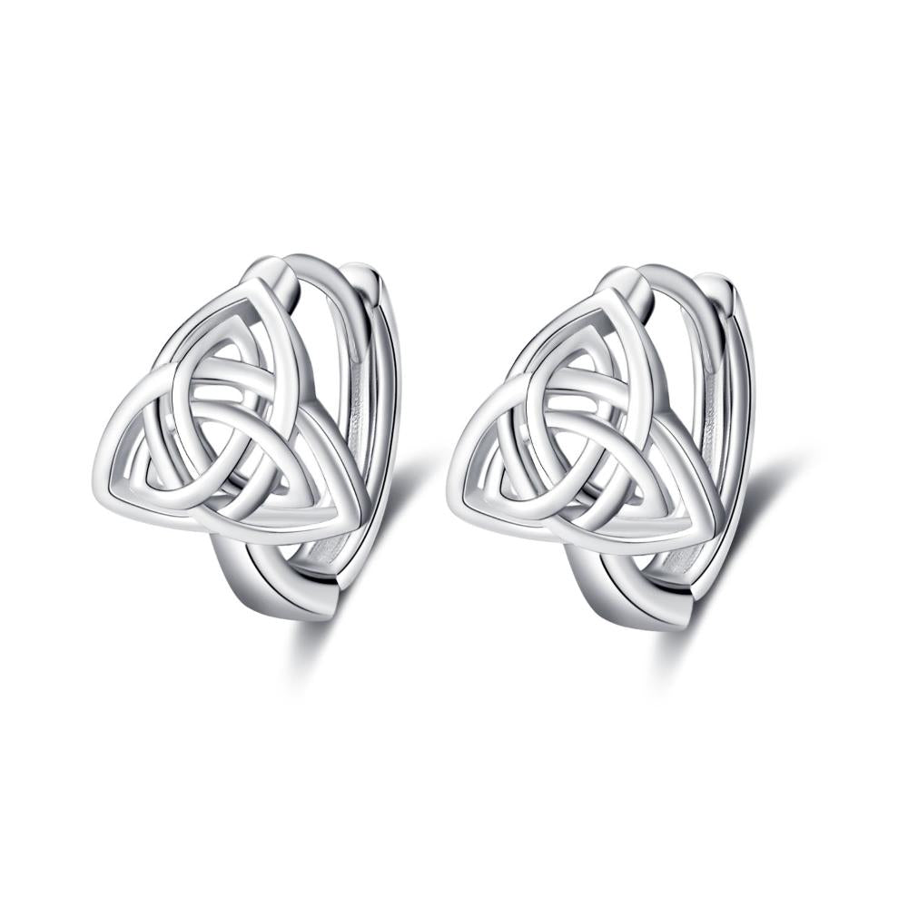 Sterling Silver Luck Irish Hugie Triangle Celtic Knot Hoop Earrings