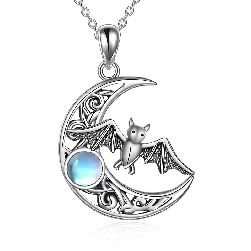 Moonstone Celtic Moon Necklace Bat Pendant