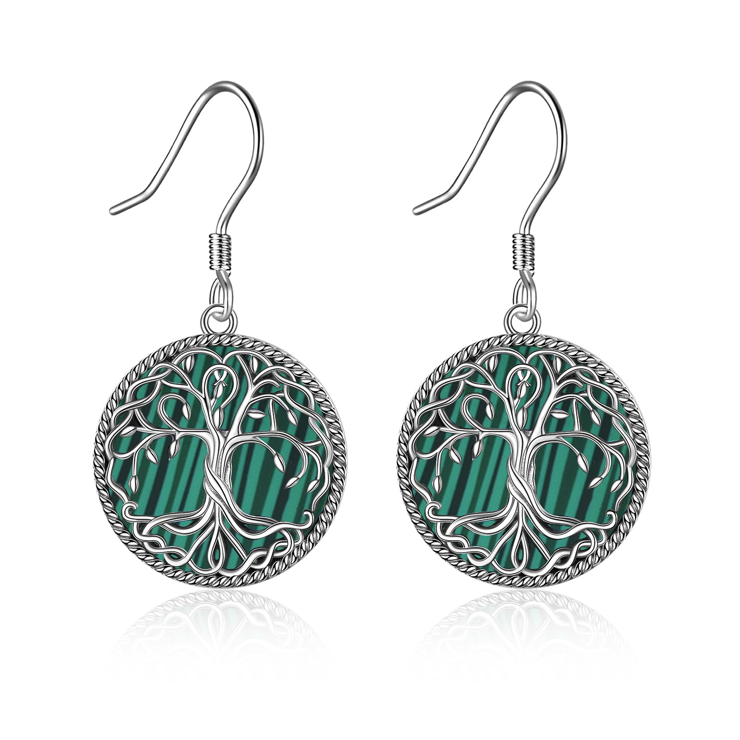 Sterling Silver Celtic Knot Tree of Life Abalone Shell Dangle Drop Earrings