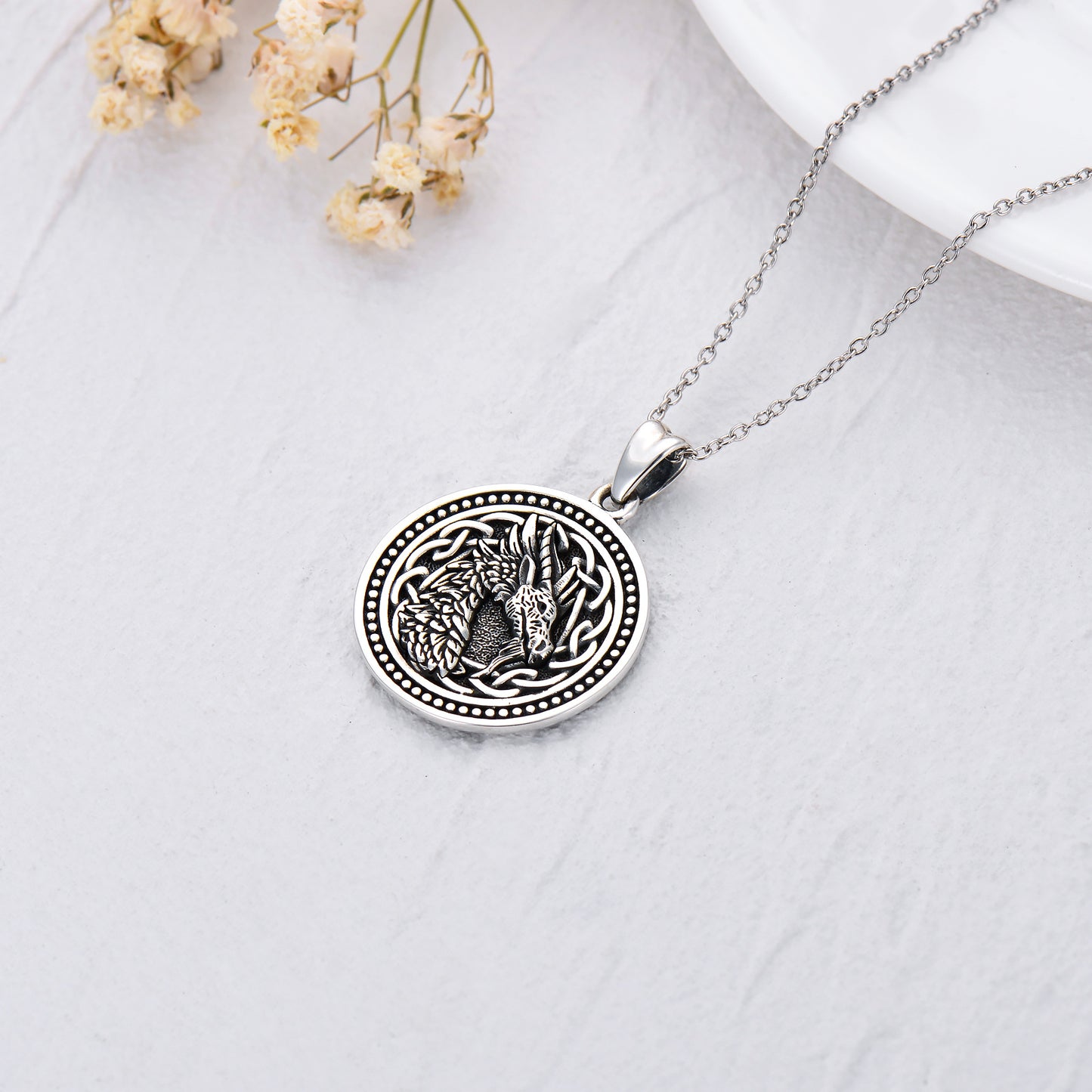 Celtic Dragon Necklace 925 Sterling Silver Viking Dragon Celtic Knot Jewelry Gifts for Women Men