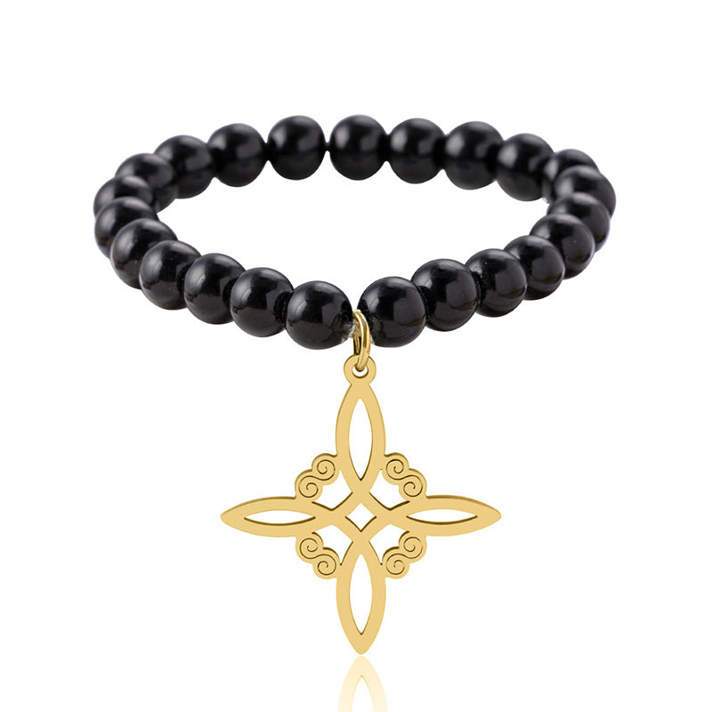 Stainless Steel Witch Irish Knot Charm Beaded Bracelet Black Celtic Knot Elastic Bracelets