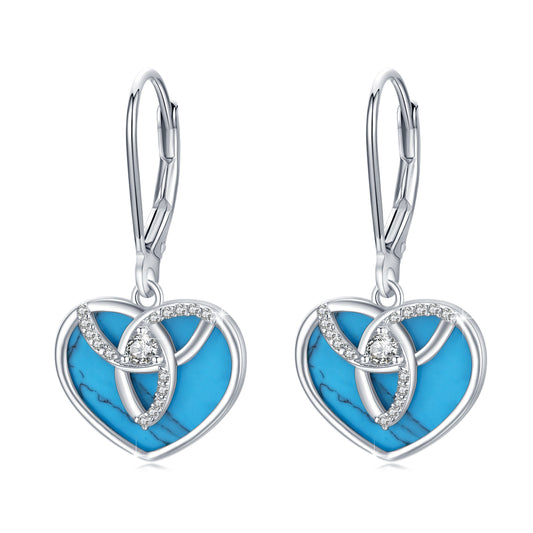 Celtic Drop Earrings 925 Sterling Silver Turquoise Leverback Earrings Celtic Knot Dangle Earrings Irish Jewelry Gifts for Women Girls