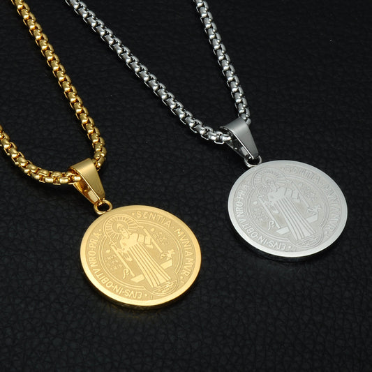 Stainless Steel Priest St Benedict Necklace Pendant