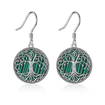 Sterling Silver Celtic Knot Tree of Life Abalone Shell Dangle Drop Earrings
