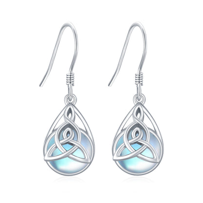 Celtic Moonstone Earrings 925 Sterling Silver Celtic Knot Moonstone Dangle Earrings Teardrop Moonstone Jewelry Gifts for Women Teens