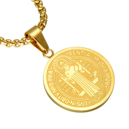 Stainless Steel Priest St Benedict Necklace Pendant