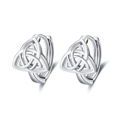 Sterling Silver Luck Irish Hugie Triangle Celtic Knot Hoop Earrings