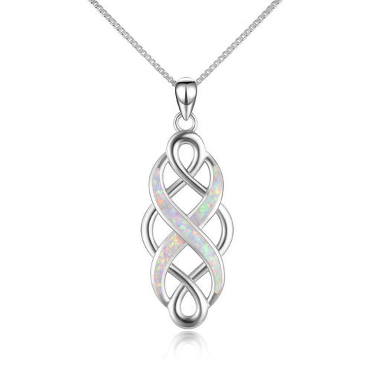 Sterling Silver Irish Celtic Knot Opal Pendant Necklace Infinity Love Necklace Gift for Her