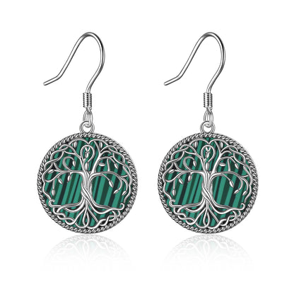 Sterling Silver Celtic Knot Tree of Life Abalone Shell Dangle Drop Earrings